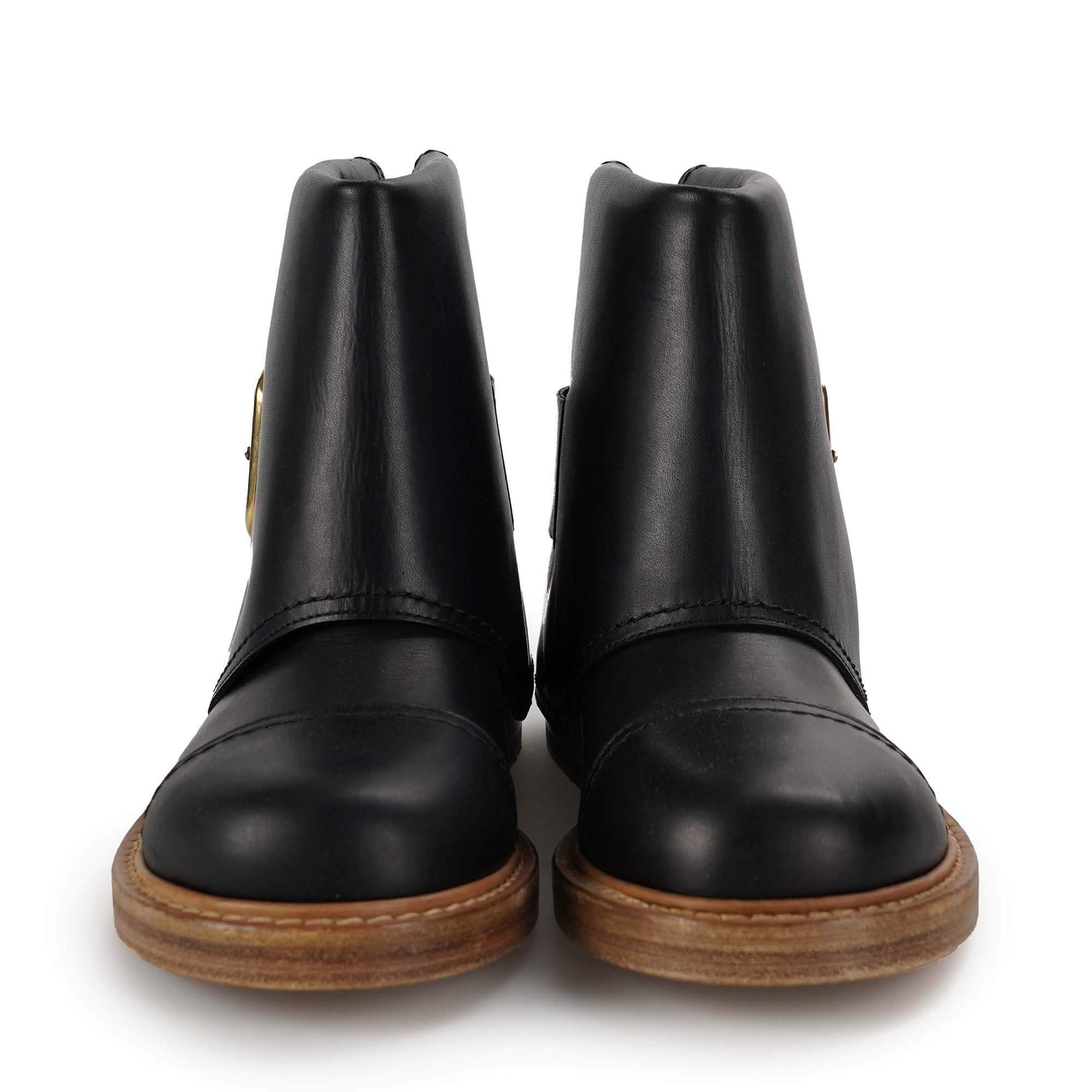 Alexander McQueen - Black Leather Gold Buckle Boots